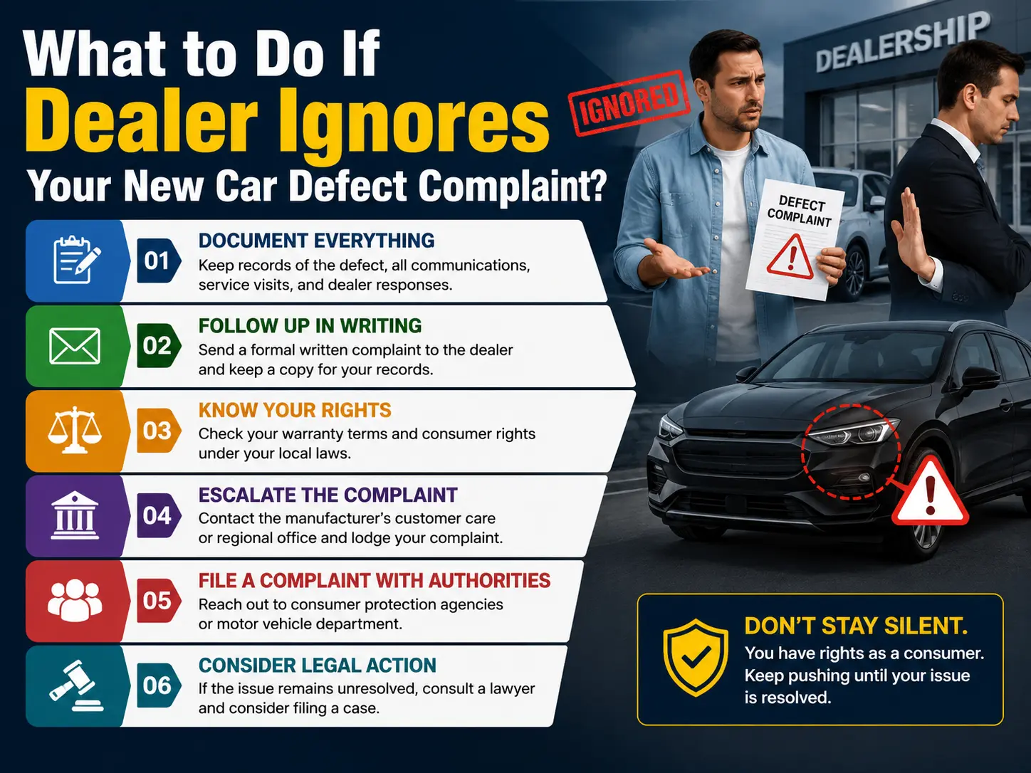 What to Do If Dealer Ignores Your New Car Defect Complaint?
